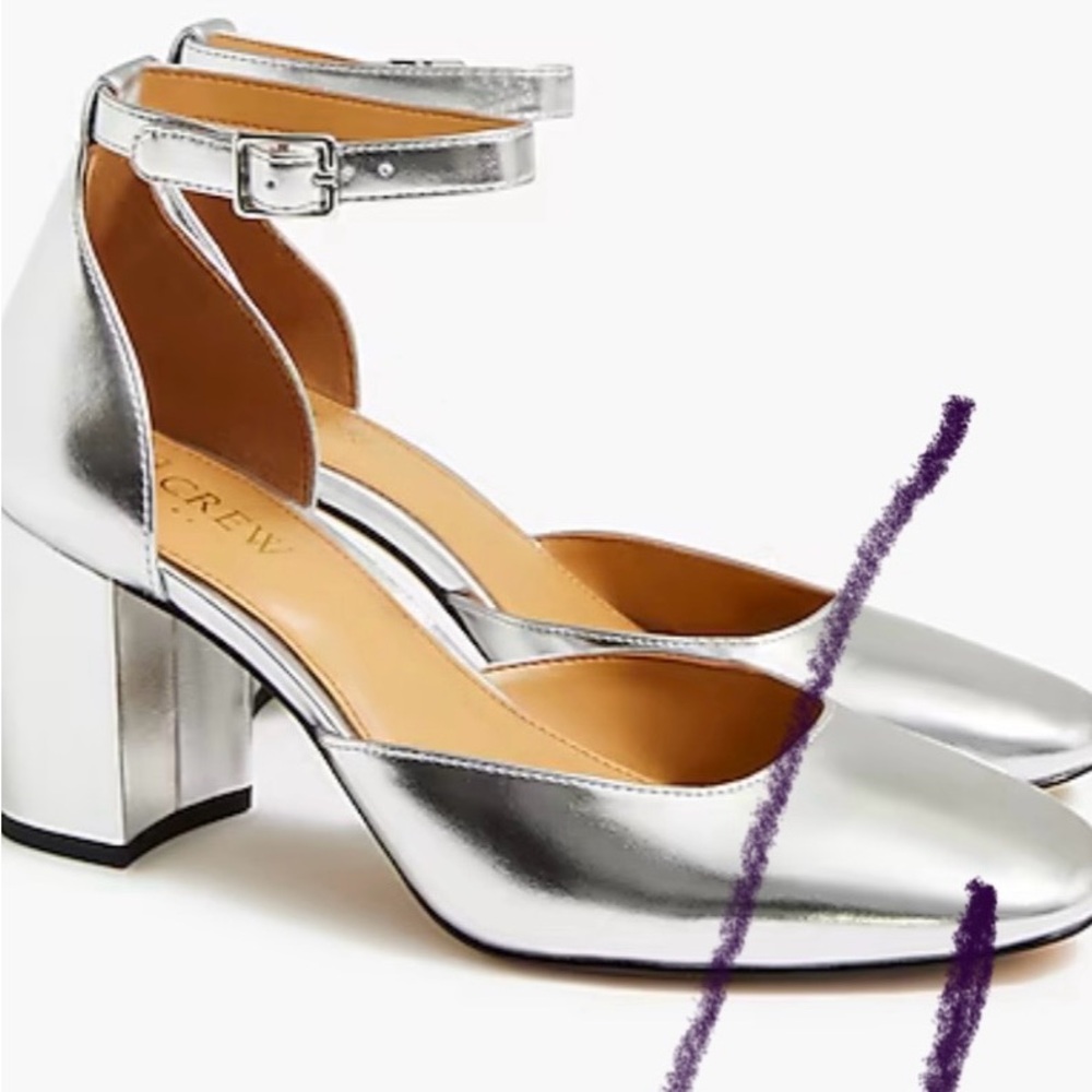 J. Crew Metallic Silver Block Heels